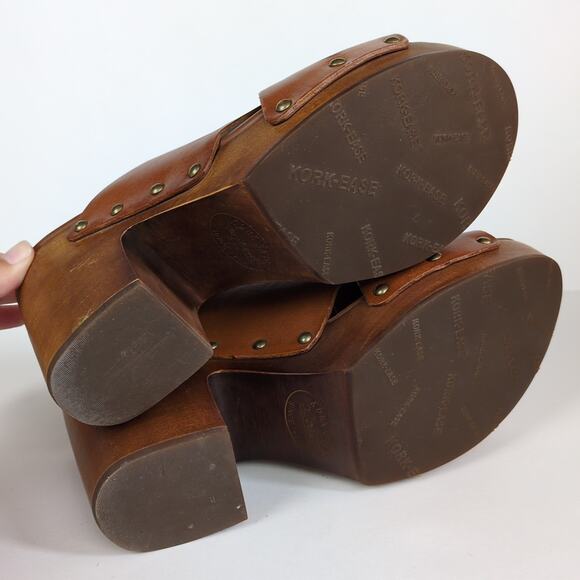 KORK-EASE Brown Leather Cross Strap Heeled Clog Mule Sandal Block Heel Womens 10 - Picture 7 of 8
